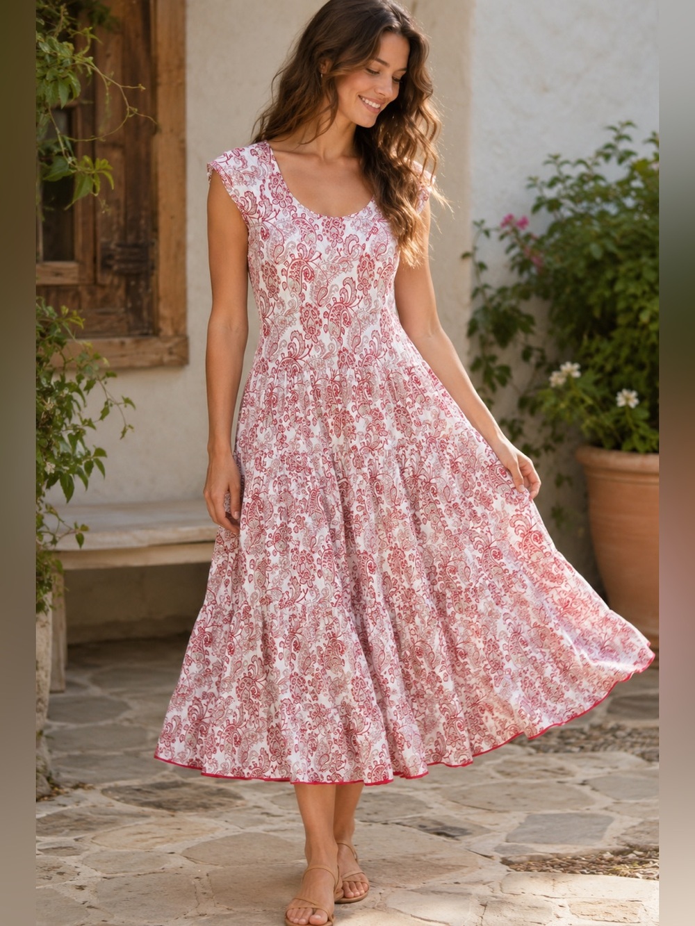 Soft Surroundings Red & White Paisley Cotton Sundress – Size Medium cottagecore